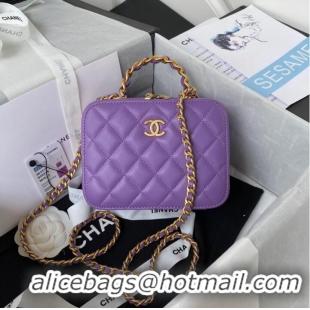 Top Grade Chanel SMALL VANITY CASE Lambskin & Gold-Tone Metal AS3318 Purple