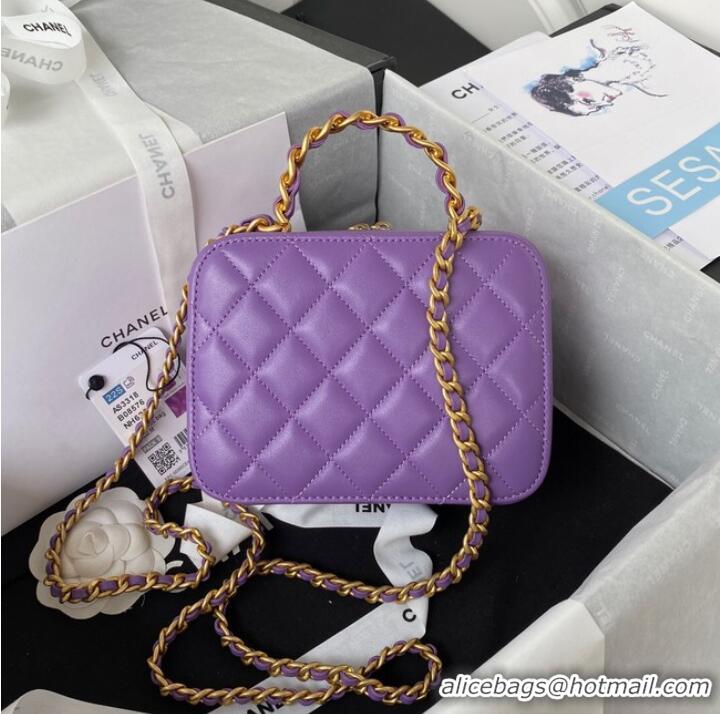 Top Grade Chanel SMALL VANITY CASE Lambskin & Gold-Tone Metal AS3318 Purple