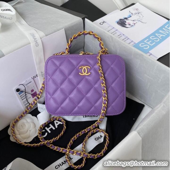 Top Grade Chanel SMALL VANITY CASE Lambskin & Gold-Tone Metal AS3318 Purple