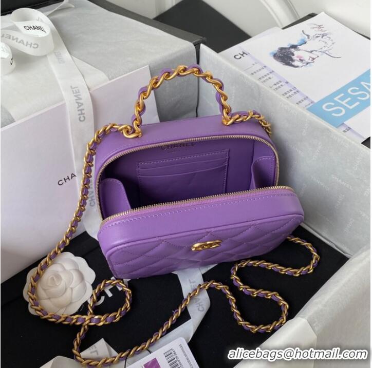 Top Grade Chanel SMALL VANITY CASE Lambskin & Gold-Tone Metal AS3318 Purple