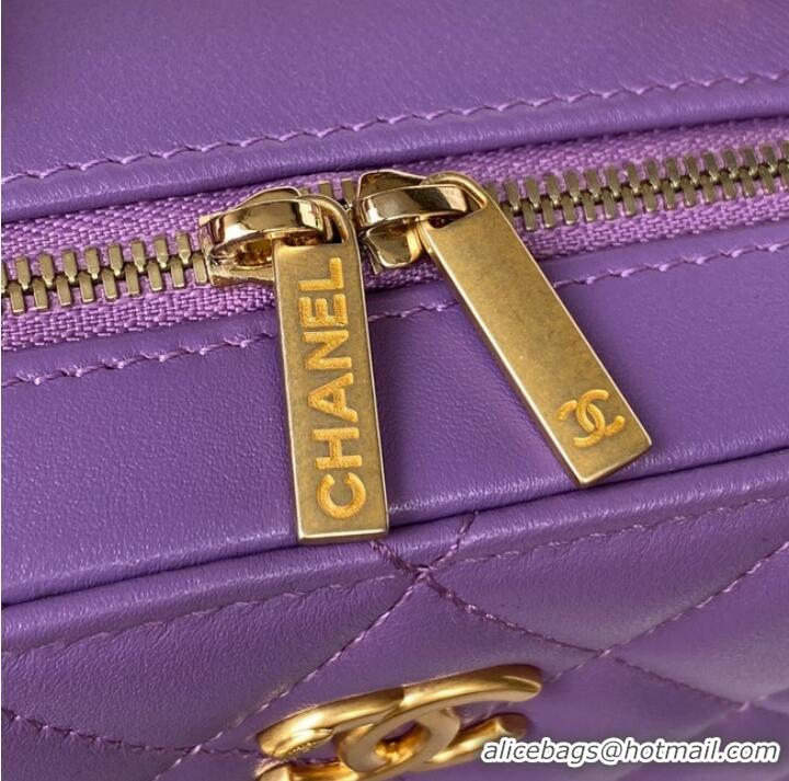 Top Grade Chanel SMALL VANITY CASE Lambskin & Gold-Tone Metal AS3318 Purple