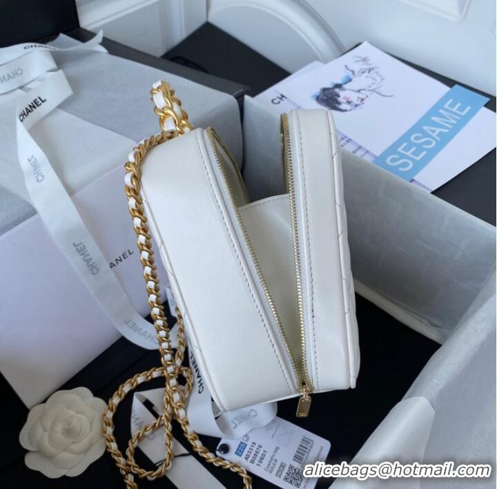 Good Looking Chanel VANITY CASE Lambskin & Gold-Tone Metal AS3319 white