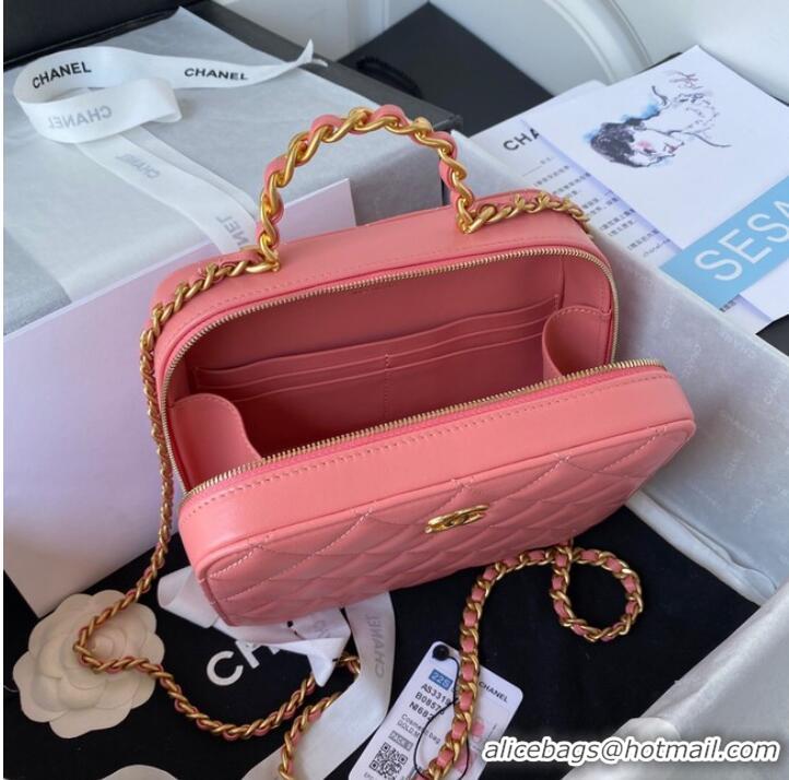 Pretty Style Chanel VANITY CASE Lambskin & Gold-Tone Metal AS3319 pink