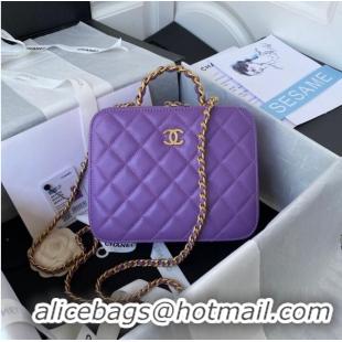 Luxurious Chanel VANITY CASE Lambskin & Gold-Tone Metal AS3319 Purple