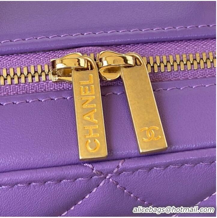 Luxurious Chanel VANITY CASE Lambskin & Gold-Tone Metal AS3319 Purple