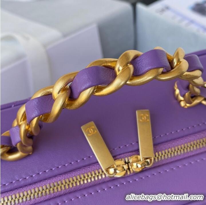 Luxurious Chanel VANITY CASE Lambskin & Gold-Tone Metal AS3319 Purple