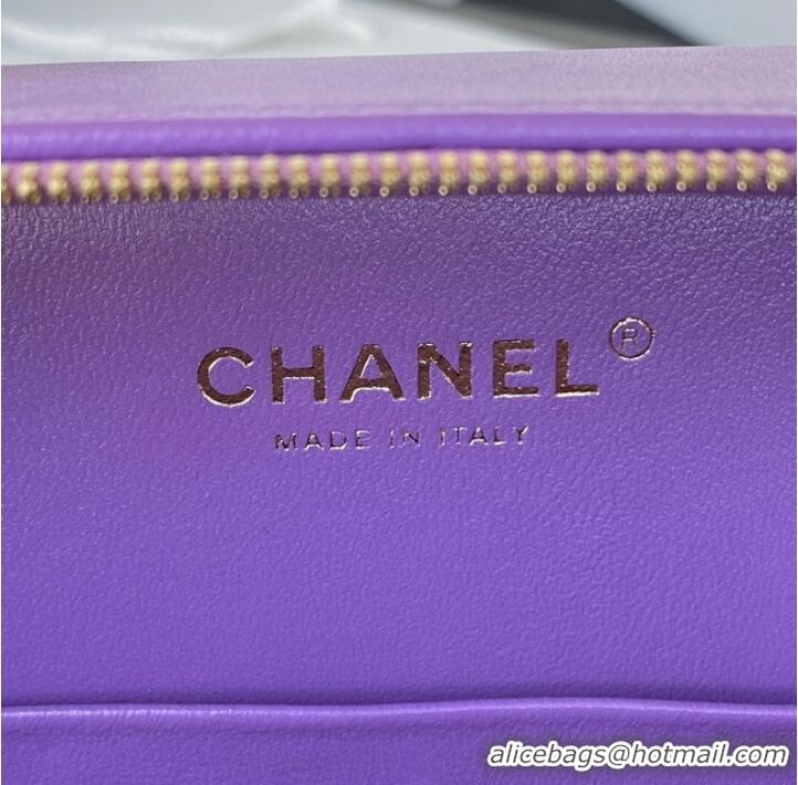 Luxurious Chanel VANITY CASE Lambskin & Gold-Tone Metal AS3319 Purple