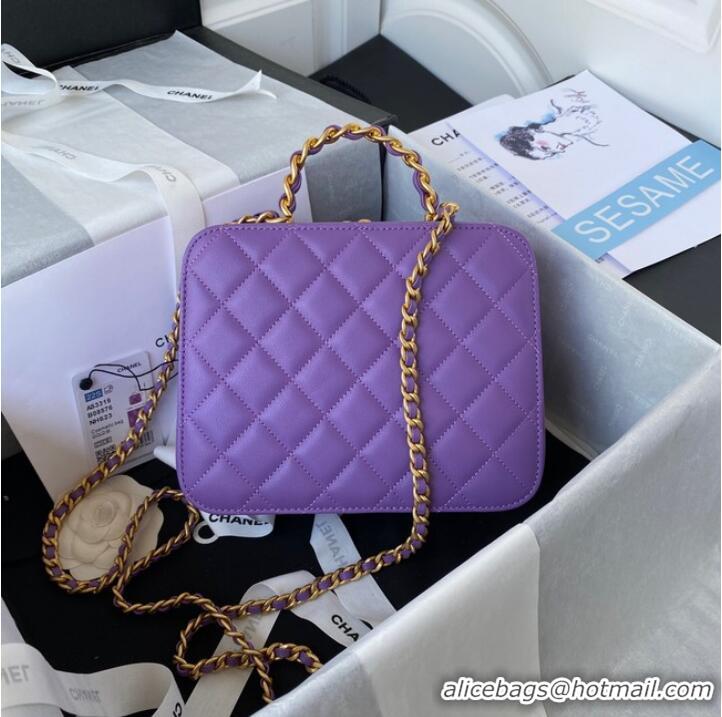 Luxurious Chanel VANITY CASE Lambskin & Gold-Tone Metal AS3319 Purple