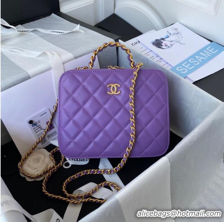 Luxurious Chanel VANITY CASE Lambskin & Gold-Tone Metal AS3319 Purple