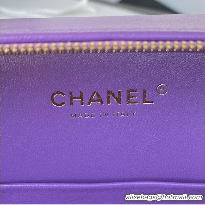 Luxurious Chanel VANITY CASE Lambskin & Gold-Tone Metal AS3319 Purple