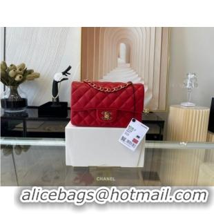 Luxurious Chanel mini Classic Flap Bag Original Sheepskin Leather A1116 red&Gold-Tone Metal