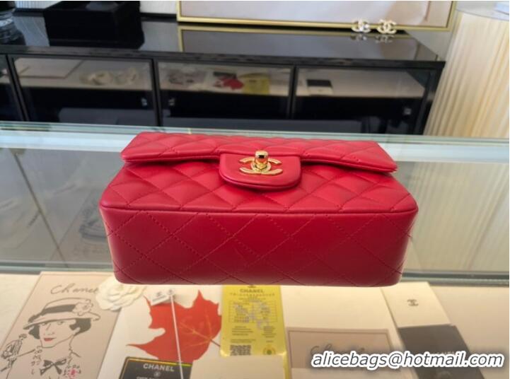 Luxurious Chanel mini Classic Flap Bag Original Sheepskin Leather A1116 red&Gold-Tone Metal