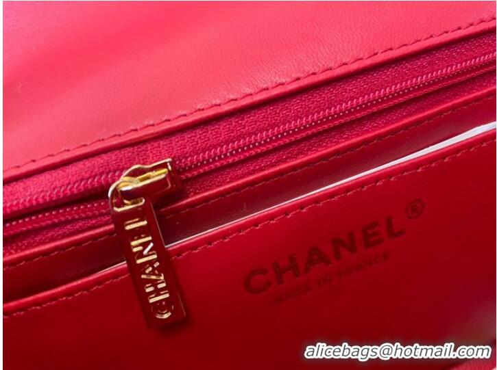 Luxurious Chanel mini Classic Flap Bag Original Sheepskin Leather A1116 red&Gold-Tone Metal