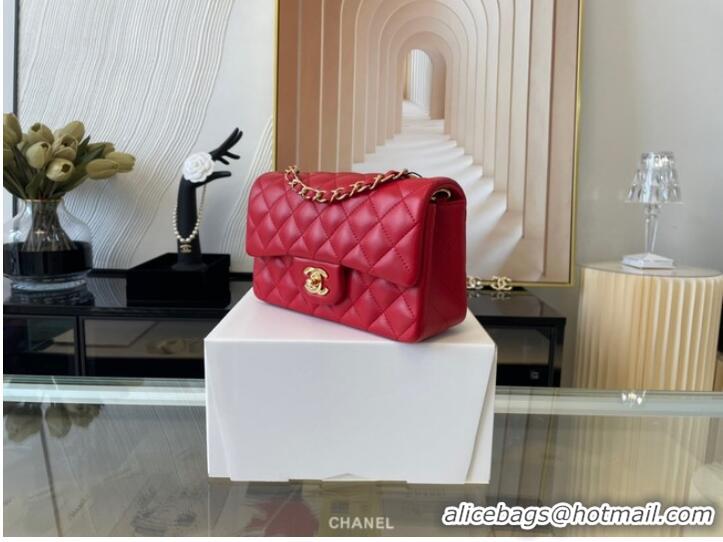 Luxurious Chanel mini Classic Flap Bag Original Sheepskin Leather A1116 red&Gold-Tone Metal