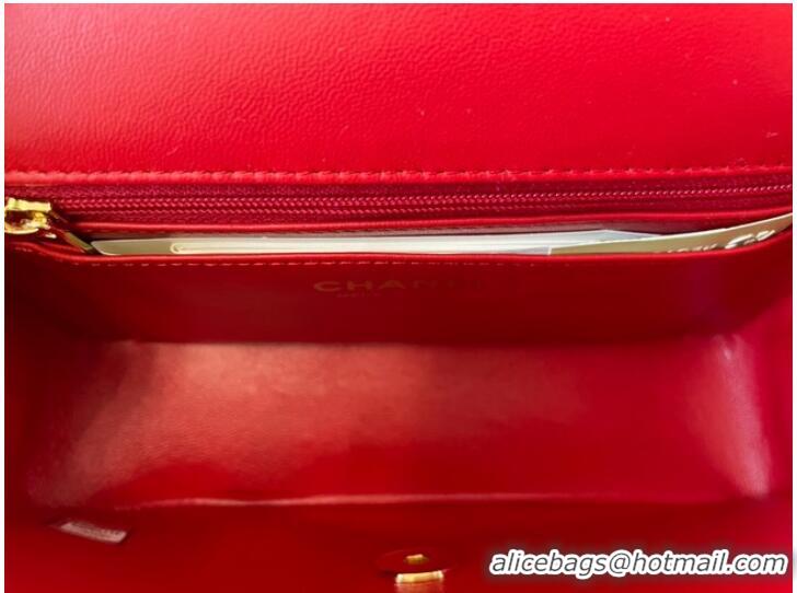 Luxurious Chanel mini Classic Flap Bag Original Sheepskin Leather A1116 red&Gold-Tone Metal