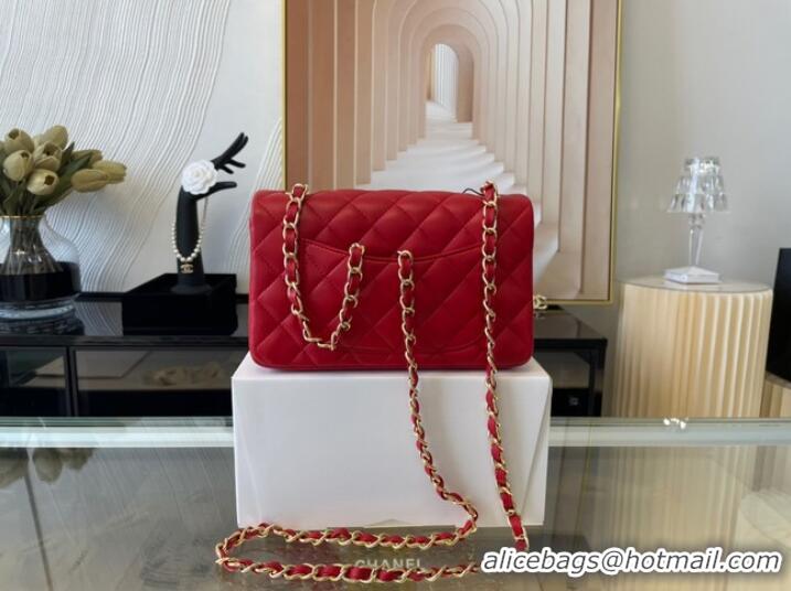 Luxurious Chanel mini Classic Flap Bag Original Sheepskin Leather A1116 red&Gold-Tone Metal