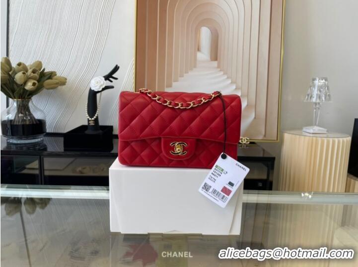 Luxurious Chanel mini Classic Flap Bag Original Sheepskin Leather A1116 red&Gold-Tone Metal