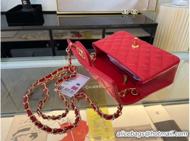 Luxurious Chanel mini Classic Flap Bag Original Sheepskin Leather A1116 red&Gold-Tone Metal