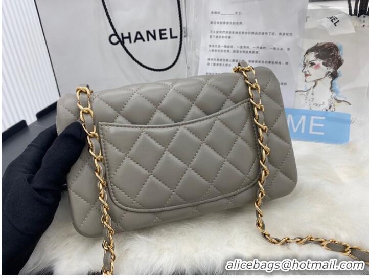 Fashion Chanel mini Classic Flap Bag Original Sheepskin Leather A1116 gray&Gold-Tone Metal