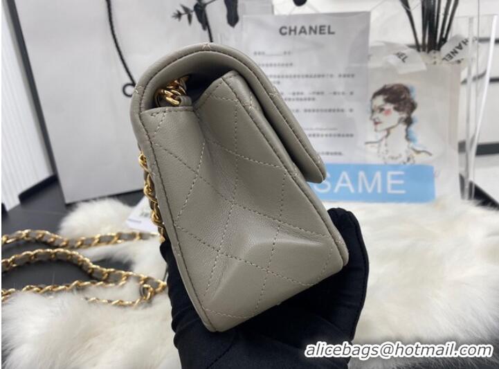 Fashion Chanel mini Classic Flap Bag Original Sheepskin Leather A1116 gray&Gold-Tone Metal