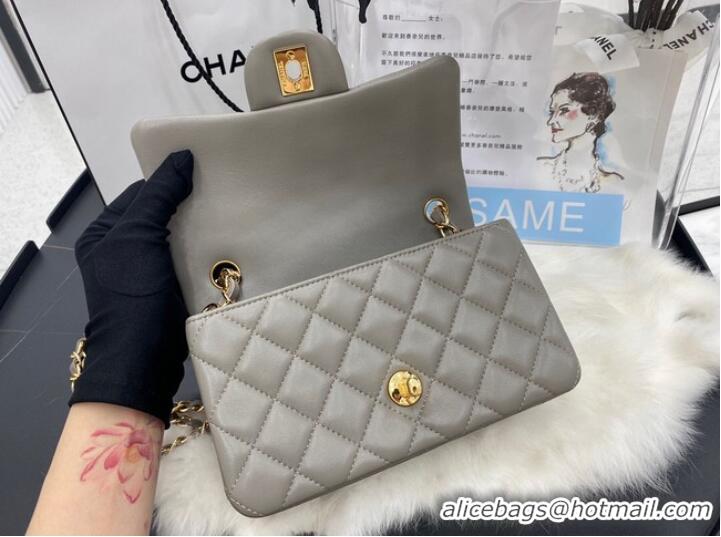 Fashion Chanel mini Classic Flap Bag Original Sheepskin Leather A1116 gray&Gold-Tone Metal