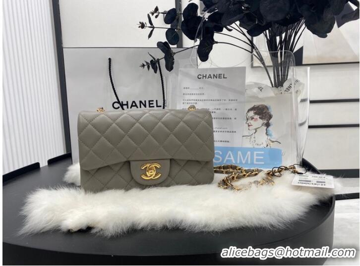 Fashion Chanel mini Classic Flap Bag Original Sheepskin Leather A1116 gray&Gold-Tone Metal