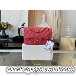 Inexpensive Chanel mini Classic Flap Bag Original Sheepskin Leather A1116 Watermelon red&Gold-Tone Metal