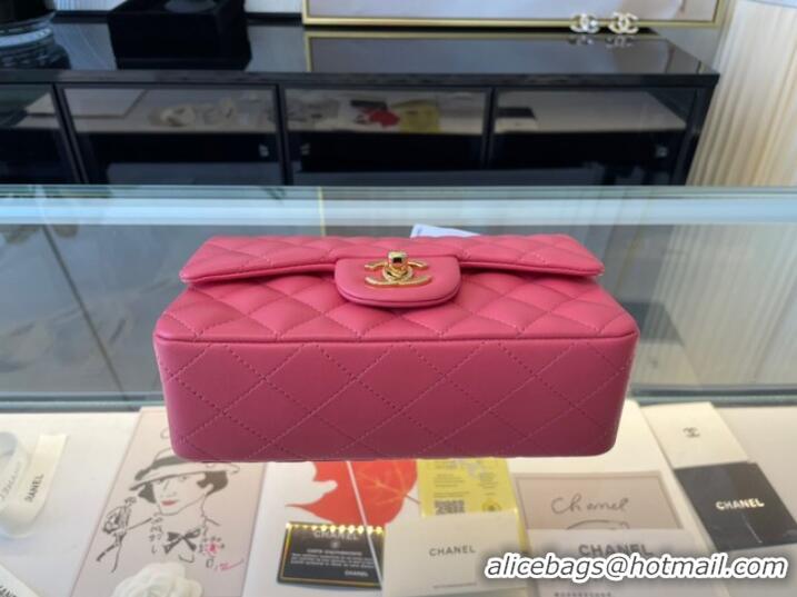 Inexpensive Chanel mini Classic Flap Bag Original Sheepskin Leather A1116 Watermelon red&Gold-Tone Metal