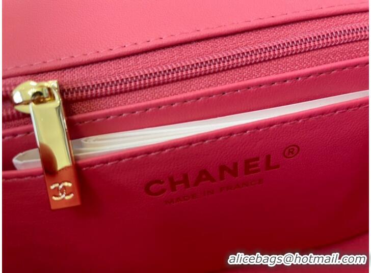 Inexpensive Chanel mini Classic Flap Bag Original Sheepskin Leather A1116 Watermelon red&Gold-Tone Metal