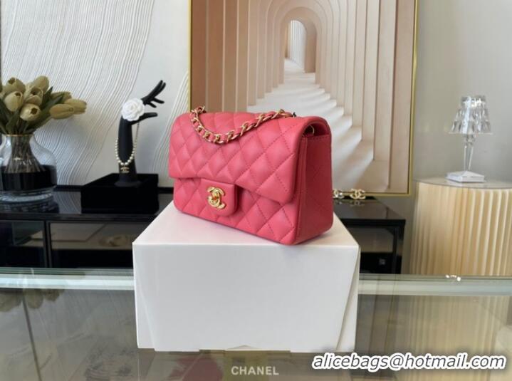 Inexpensive Chanel mini Classic Flap Bag Original Sheepskin Leather A1116 Watermelon red&Gold-Tone Metal