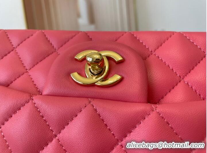 Inexpensive Chanel mini Classic Flap Bag Original Sheepskin Leather A1116 Watermelon red&Gold-Tone Metal