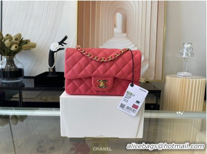 Inexpensive Chanel mini Classic Flap Bag Original Sheepskin Leather A1116 Watermelon red&Gold-Tone Metal