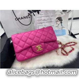 Shop Grade Chanel mini Classic Flap Bag Original Sheepskin Leather A1116 rose&Gold-Tone Metal