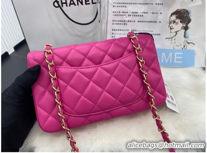 Shop Grade Chanel mini Classic Flap Bag Original Sheepskin Leather A1116 rose&Gold-Tone Metal