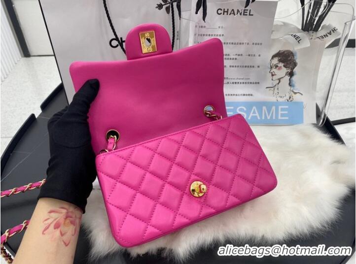 Shop Grade Chanel mini Classic Flap Bag Original Sheepskin Leather A1116 rose&Gold-Tone Metal