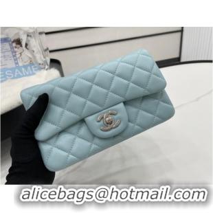 Reasonable Price Chanel Classic Flap Bag Original Sheepskin Leather A1116 light blue&silver-Tone Metal