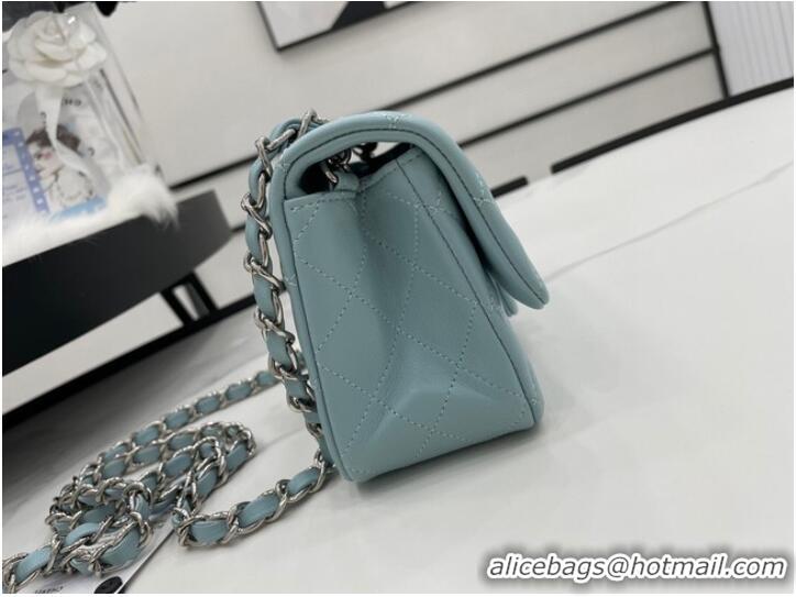 Reasonable Price Chanel Classic Flap Bag Original Sheepskin Leather A1116 light blue&silver-Tone Metal