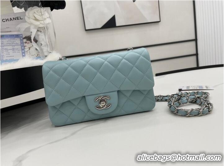 Reasonable Price Chanel Classic Flap Bag Original Sheepskin Leather A1116 light blue&silver-Tone Metal