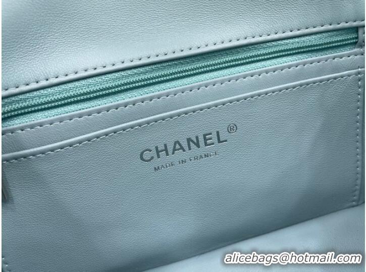 Reasonable Price Chanel Classic Flap Bag Original Sheepskin Leather A1116 light blue&silver-Tone Metal