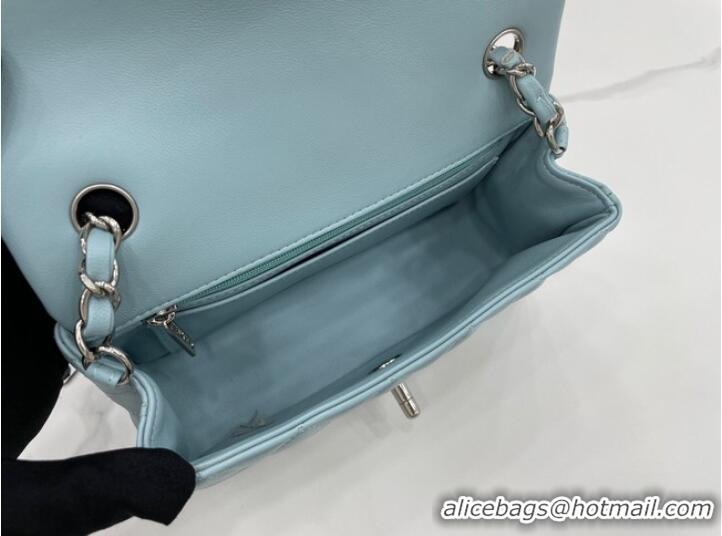 Reasonable Price Chanel Classic Flap Bag Original Sheepskin Leather A1116 light blue&silver-Tone Metal