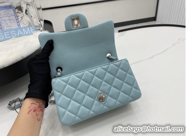 Reasonable Price Chanel Classic Flap Bag Original Sheepskin Leather A1116 light blue&silver-Tone Metal