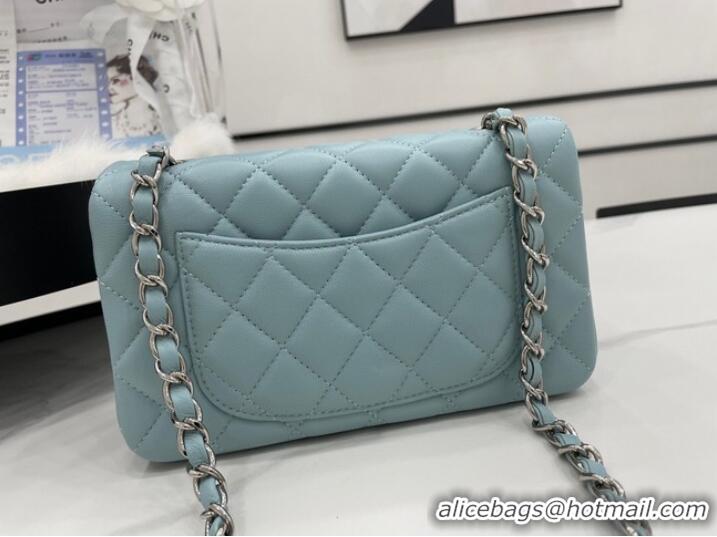 Reasonable Price Chanel Classic Flap Bag Original Sheepskin Leather A1116 light blue&silver-Tone Metal