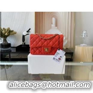 Affordable Price Chanel Classic Flap Bag Original Sheepskin Leather A1116 Bright red&Gold-Tone Metal