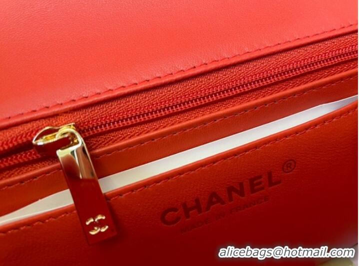 Affordable Price Chanel Classic Flap Bag Original Sheepskin Leather A1116 Bright red&Gold-Tone Metal