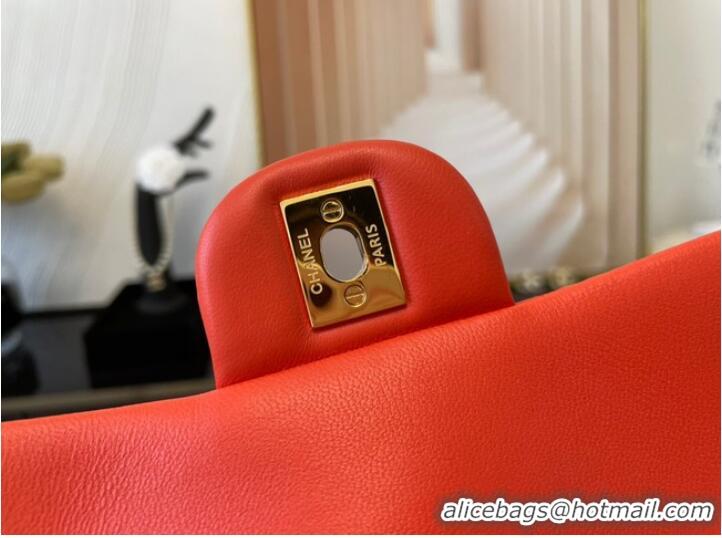 Affordable Price Chanel Classic Flap Bag Original Sheepskin Leather A1116 Bright red&Gold-Tone Metal