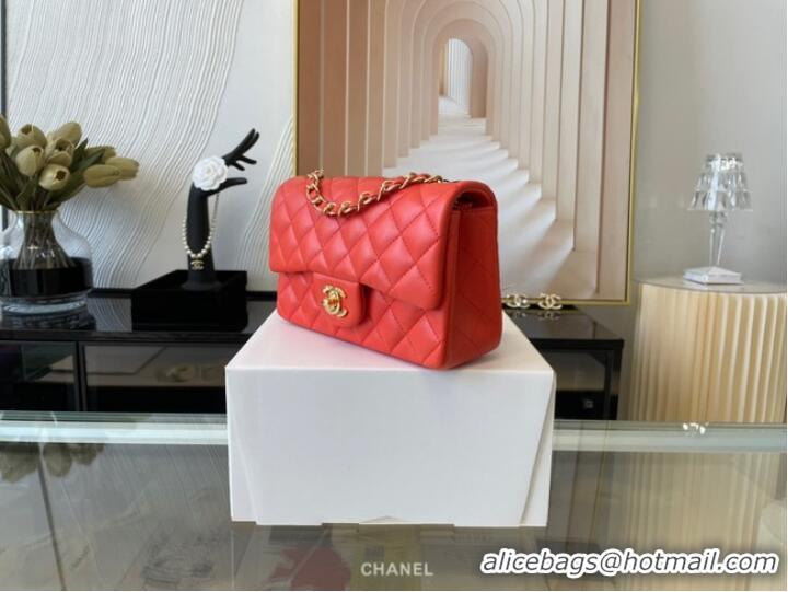 Affordable Price Chanel Classic Flap Bag Original Sheepskin Leather A1116 Bright red&Gold-Tone Metal