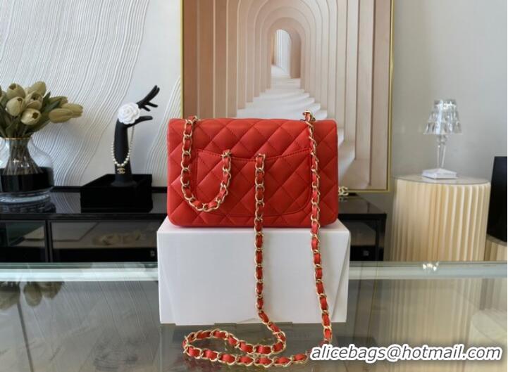 Affordable Price Chanel Classic Flap Bag Original Sheepskin Leather A1116 Bright red&Gold-Tone Metal