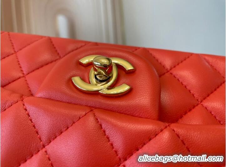 Affordable Price Chanel Classic Flap Bag Original Sheepskin Leather A1116 Bright red&Gold-Tone Metal