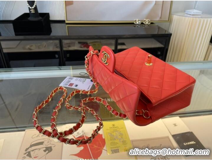 Affordable Price Chanel Classic Flap Bag Original Sheepskin Leather A1116 Bright red&Gold-Tone Metal