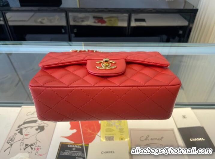 Affordable Price Chanel Classic Flap Bag Original Sheepskin Leather A1116 Bright red&Gold-Tone Metal